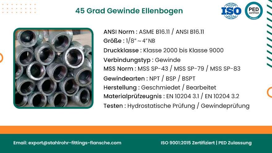 45 Grad Gewinde Ellenbogen