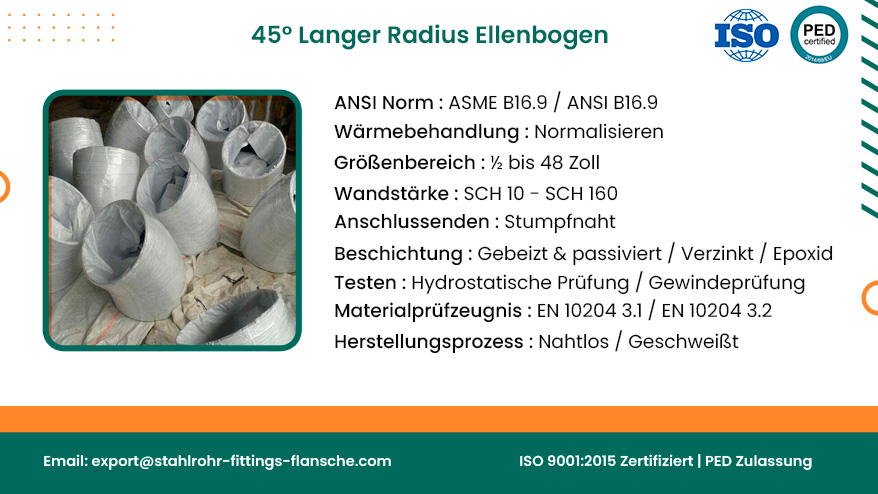 45° langer Radius Ellenbogen