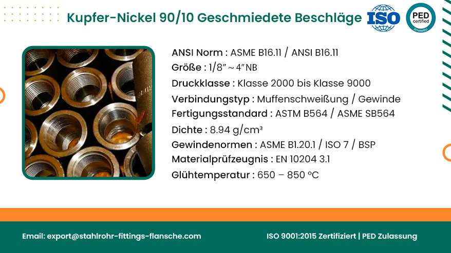 Kupfer-Nickel 90/10 geschmiedete Beschläge