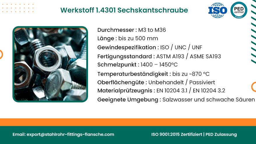 Werkstoff 1.4301 Sechskantschraube