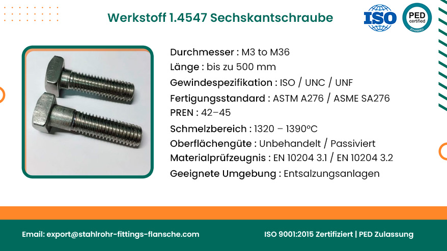 Werkstoff 1.4547 Sechskantschraube